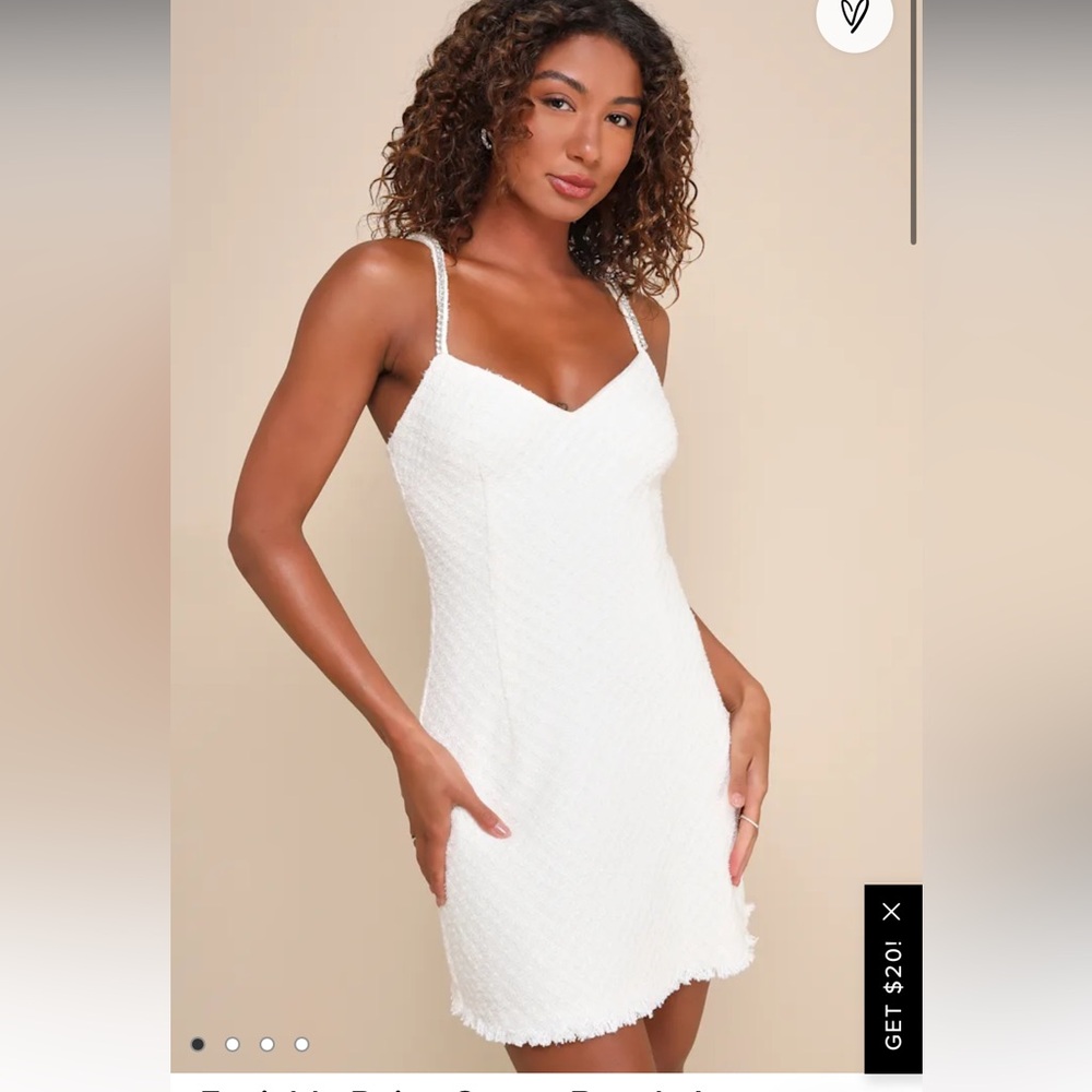 NWT Enviable Poise Cream Boucle Lurex Rhinestone Strap Mini Dress-M